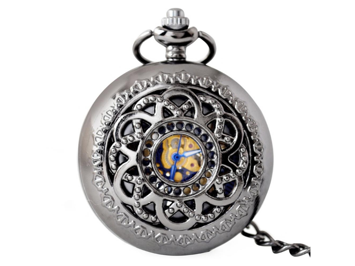 Reloj De Bolsillo Mecánico Unisex Vintage Con Patrón Floral Y Diseño Hueco