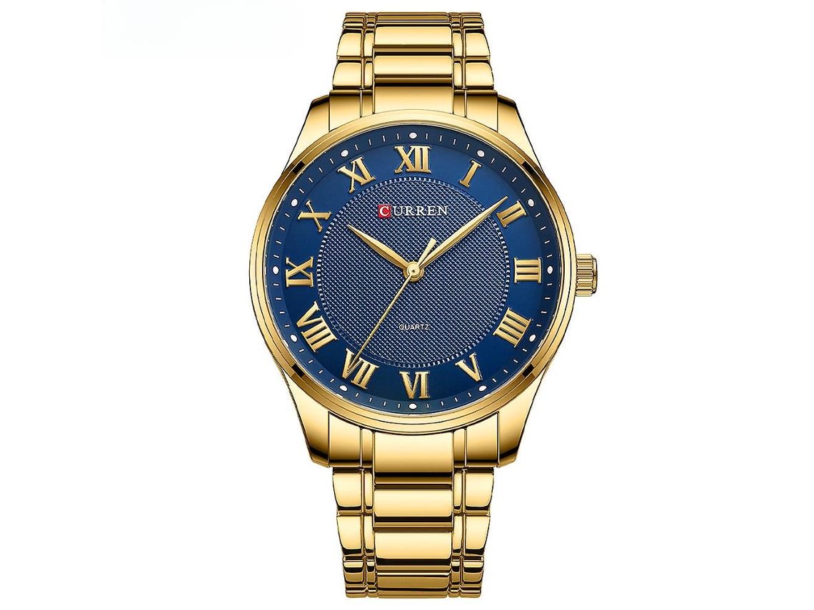 Relógios Masculinos com Aço Inoxidável e Metal Casual Relógio de Quartzo Impermeável Data Nas Mãos Relógio para Homem-Concha Dourada Azul VEANXIN