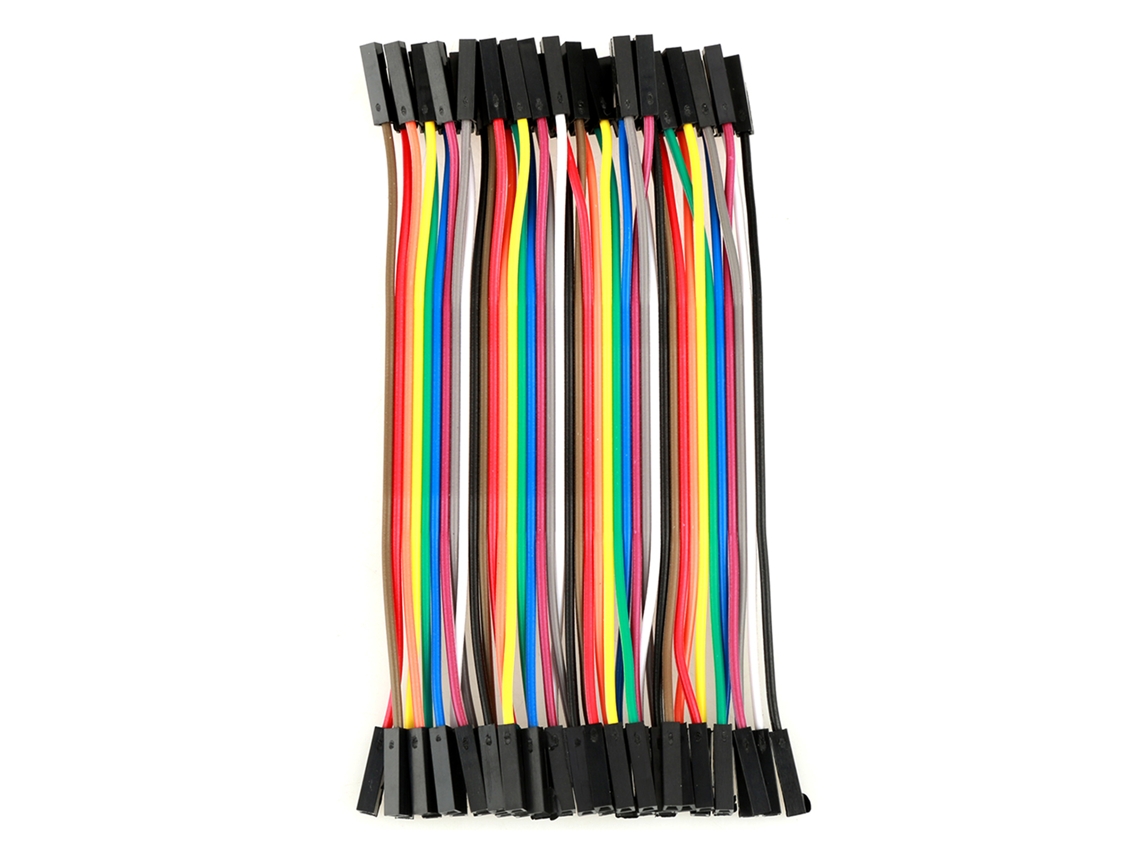 Conjunto de 5 fios jumper coloridos, cabo plano FF de 11,5 cm e 40 pinos para placa de ensaio.
