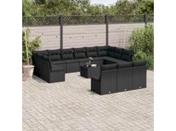 14 Pcs Conjunto De Sofás P/ Jardim C/ Almofadões Vime Pe Preto Dkd Home Decor