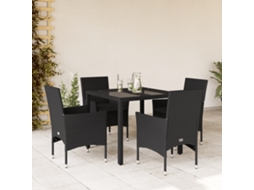 Vidaxl 5 Pcs Conjunto Jantar Jardim C/ Almofadões Vime Pe/vidro Preto