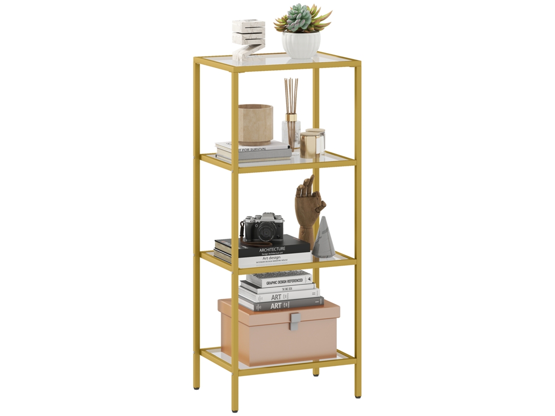 Mobiletto Scaffale A 4 Níveis Minimal Em Metal E Vidro Temperado, 40x30x96.5 Cm, Cor Ouro
