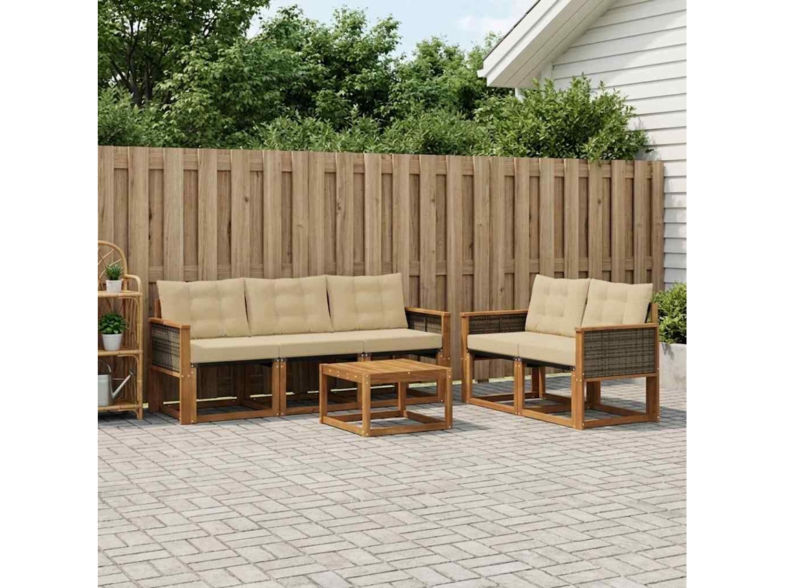 Vidaxl Conjunto De Sofás Para Exterior 6 Pcs Natural E Bege