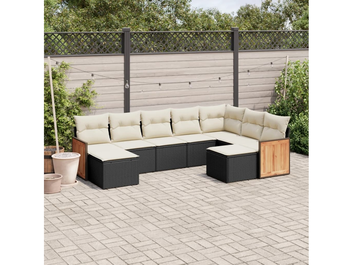 Vidaxl 9 Pcs Conjunto De Sofás P/ Jardim C/ Almofadões Vime Pe Preto