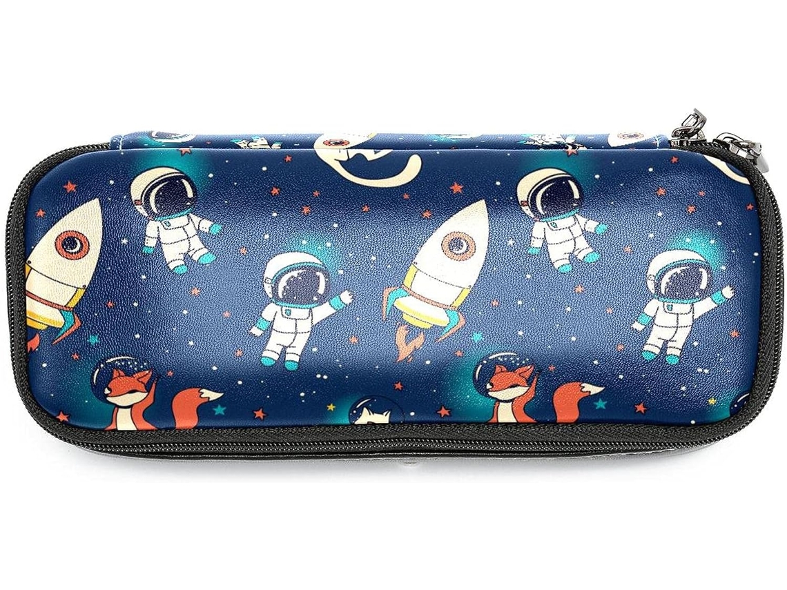 Este lápis grande com estampa de uma raposa, um gato e um astronauta do universo dos desenhos animados é ideal para guardar anotações.