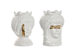 Plantador De Casa Esprit Branco, Dourado Porcelana 10 X 10 X 14 Cm (2 Unidades)
