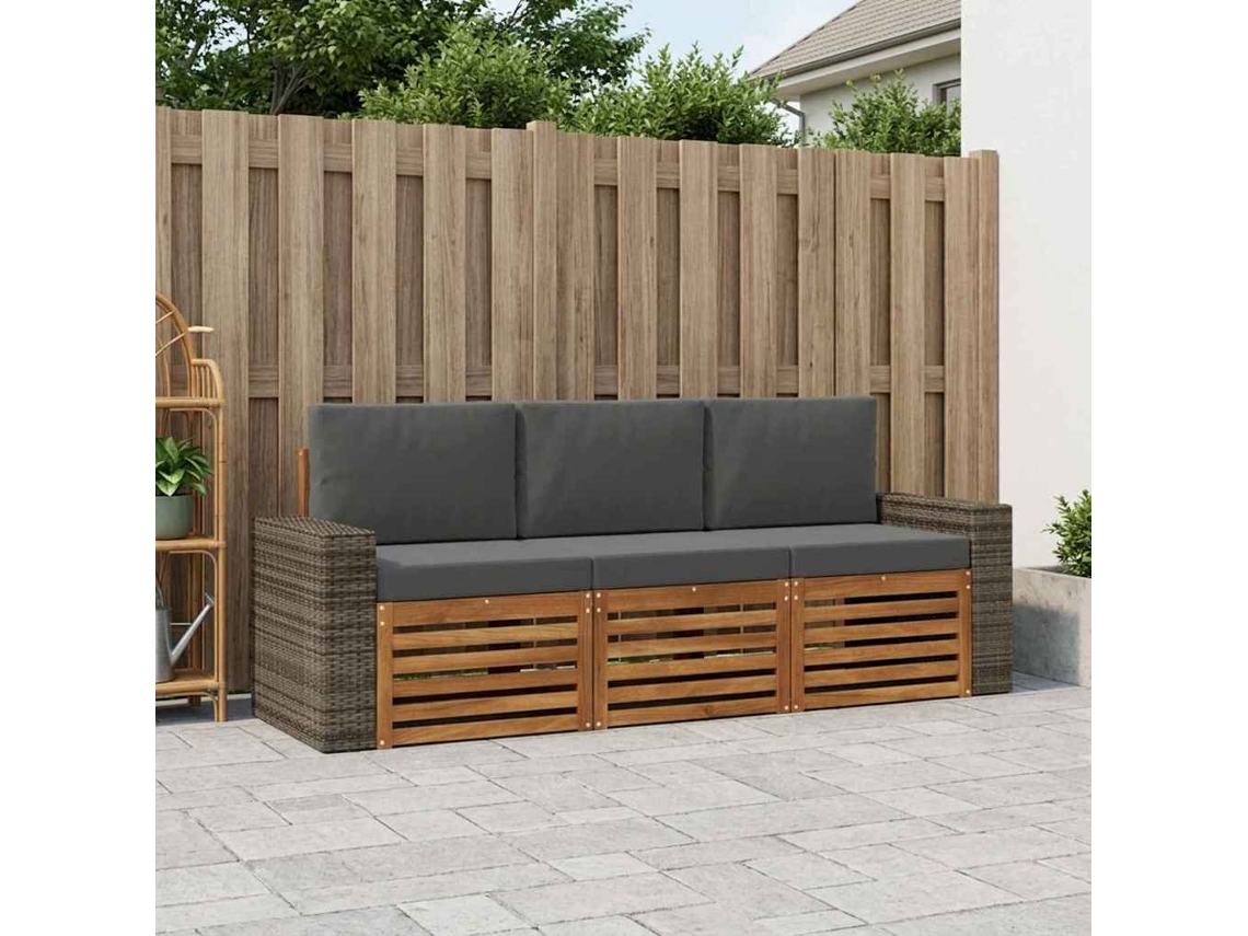 Vidaxl Conjuntos De Sofás Com Almofada 3 Pcs Madeira Sólida De Acácia