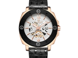 Relógio de pulso masculino de luxo Bagari para negócios, resistente à água com movimento de quartzo (ouro rosa + preto)