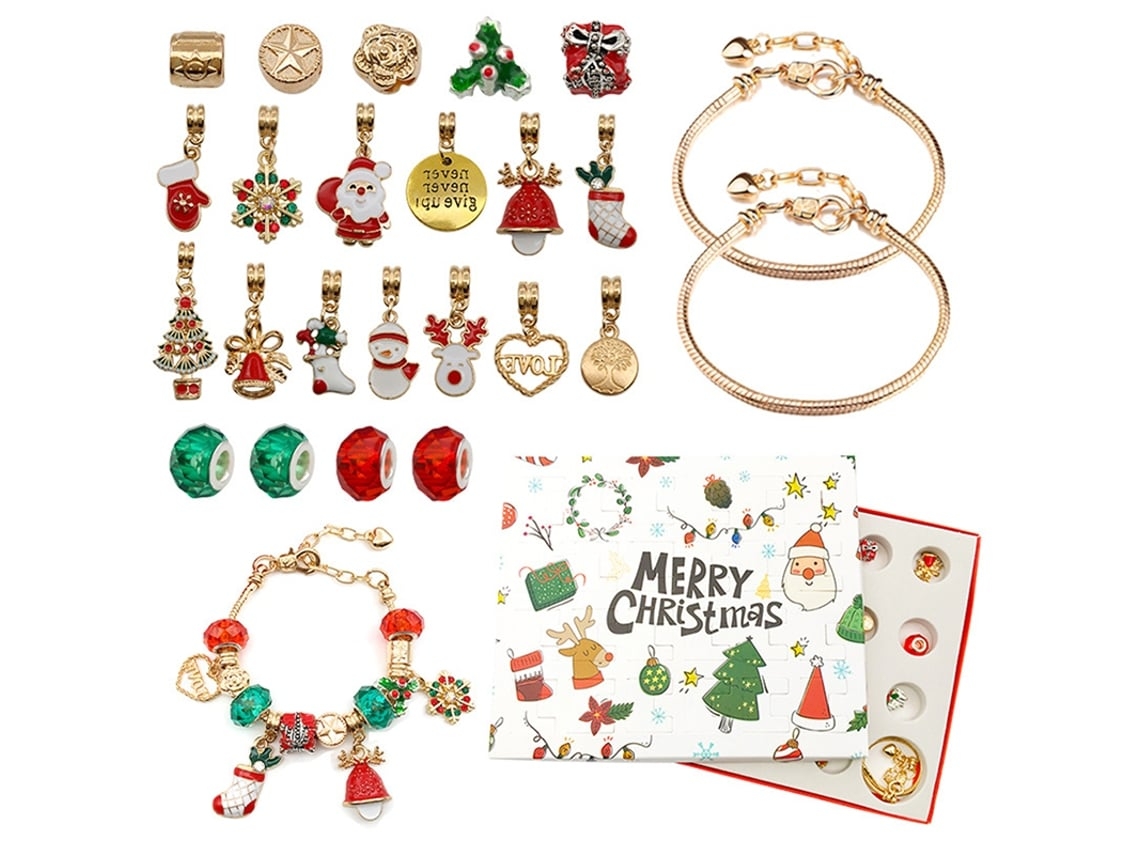 Conjunto de Ofertas com 24 Peças: Colar Pendente Natal, Calendário Contagem Decrescente e Pulseira em Caixa Surpresa, Ergonômico, Uso STELASPLEN