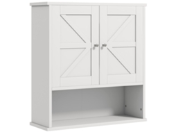 Armário De Parede Para Casa De Banho Rústico Com Compartimento Prateleira Ajustável 58x20x61,4 Cm Branco