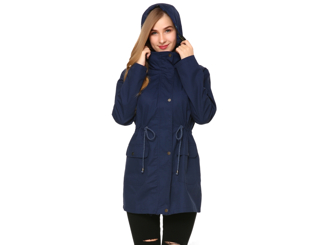 Jaqueta Parka Militar Feminina com Capuz e Cordão Ajustável Inverno Algodão