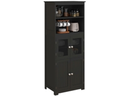 Armário de Cozinha Mdf e Vidro Temperado Cor Preto 60x30x162 cm Homcom