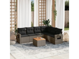 Vidaxl 7 Pcs Conjunto Sofás P/ Jardim C/ Almofadões Vime Pe Cinzento