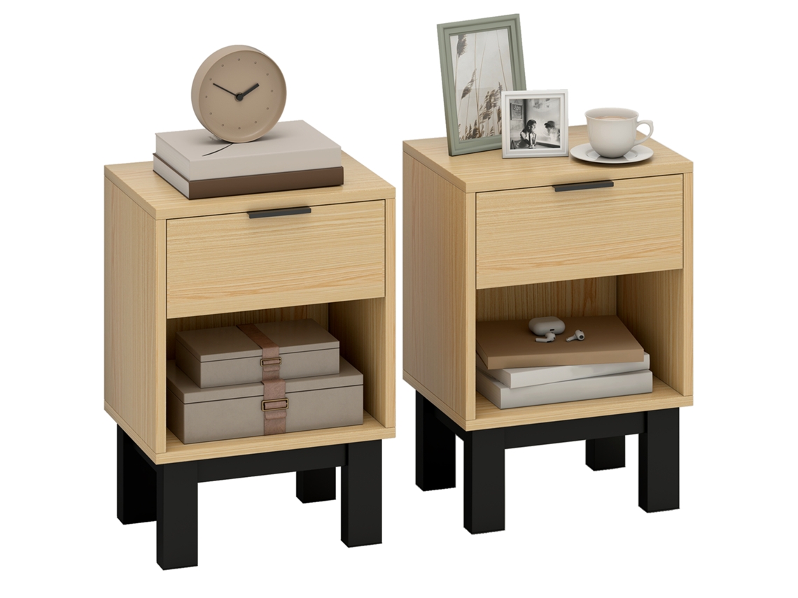 Lote de 2 Mesas de Cabeceira DECORALAR TECH suspensas, com gaveta e borda elevada, 40x30x19,5cm, cinza