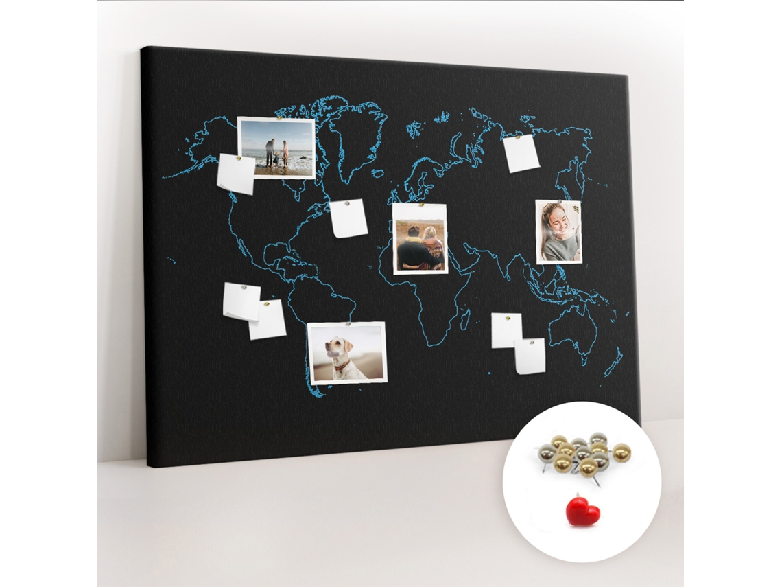 Painel De Cortiça Para Parede Contorno Do Mapa-múndi Para O Escritório Espelharte (140x100 Cm)