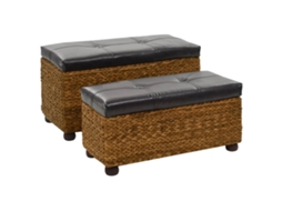 Vidaxl Conjunto De Bancos 2 Pcs Erva Marinha Castanho