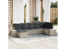 Vidaxl Conjunto De Sofá De Jardim 7 Pcs Cinzento-claro Vime Pe