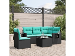 Vidaxl Conjunto De Sofá De Jardim Com 6 Peças E Almofadas Em Rattan Sintético Preto