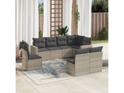 Vidaxl 8 Pcs Conj. Sofás Jardim C/ Almofadões Vime Pe Cinzento-claro