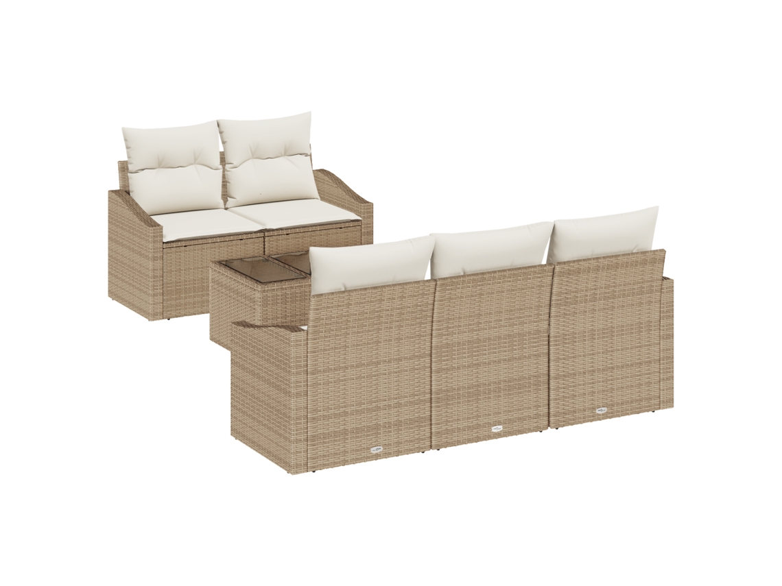 Conjunto 6 Sofá De Jardim Vidaxl Bege Vime Pe (55 X 55 X 37 Cm)