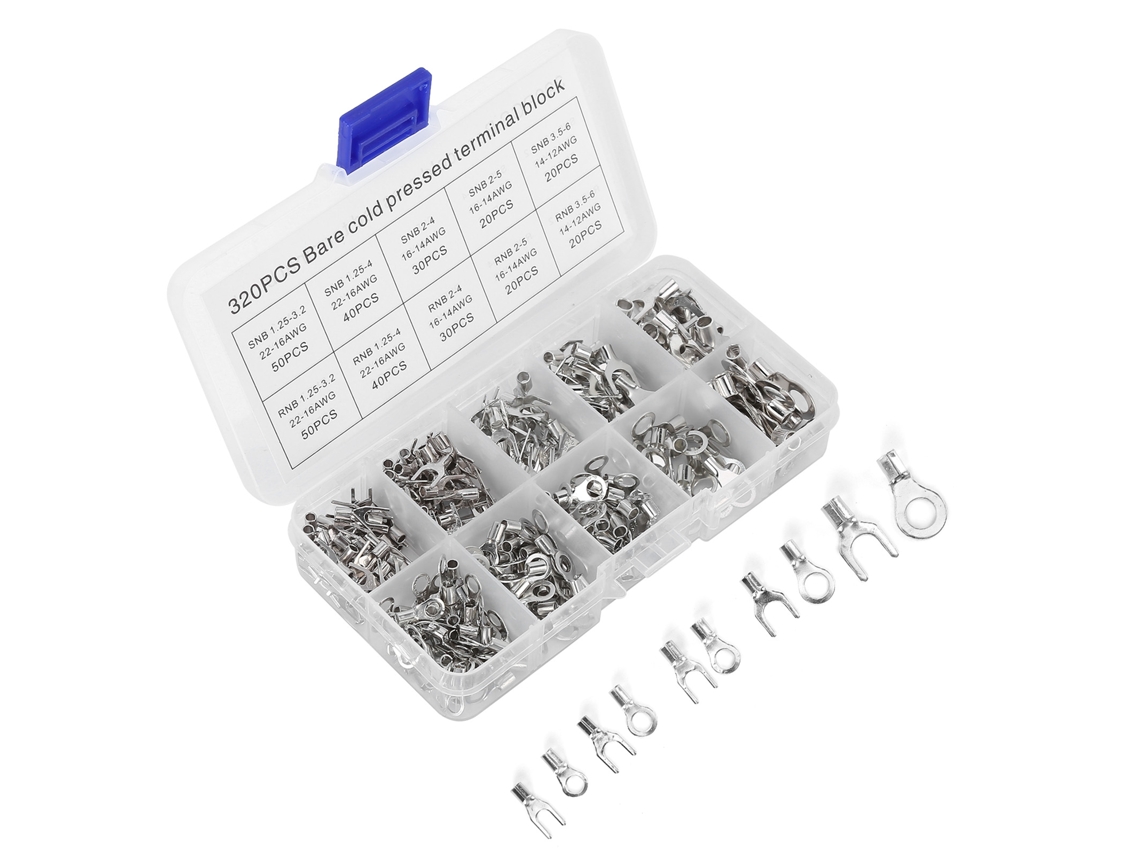 Kit De 320 Conectores De Fio Elétrico: Terminais Anel E Garfo De Cobre Não Isolados (ot/ut)