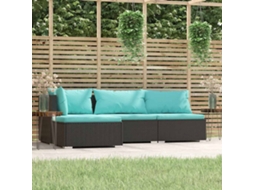 Vidaxl 4 Pcs Conjunto Lounge De Jardim C/ Almofadões Vime Pe Preto