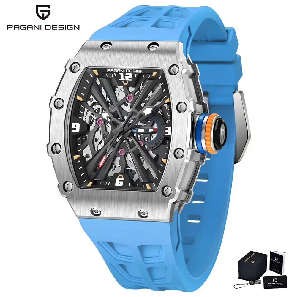 Relógio Masculino De Quartzo (azul Celeste), Mostrador Esqueletizado, Resistente À Água, Cristal De Safira Esportivo.