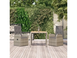 Vidaxl 3 Pcs Conjunto De Jantar P/ Jardim C/ Almofadões Vime Pe Cinza