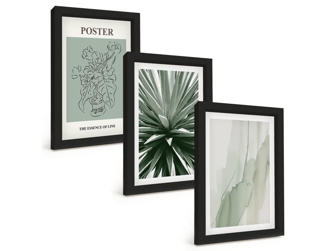 Composição De Quadros Padrões Florais Em Folhagem Espelharte (3 Peças 20x30 Cm)