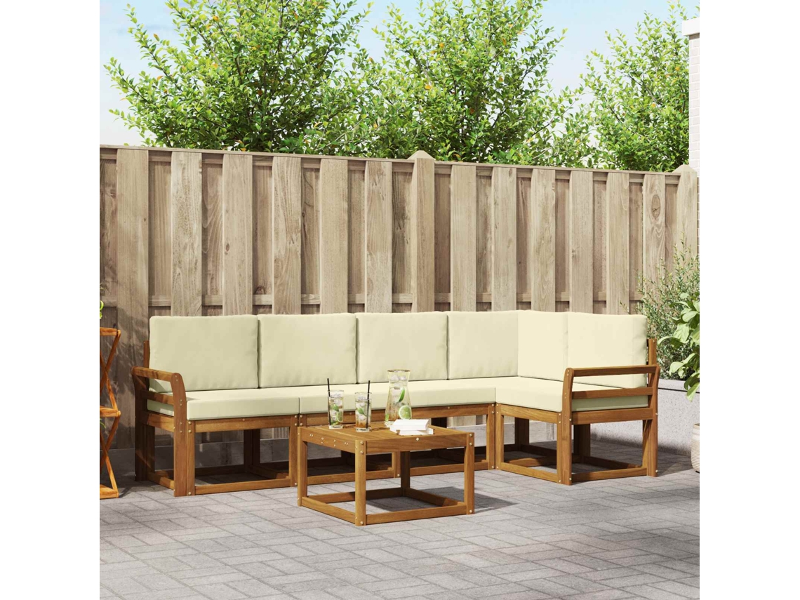 Vidaxl Conjunto De Sofás Para Exterior 6 Unid. Natural E Creme