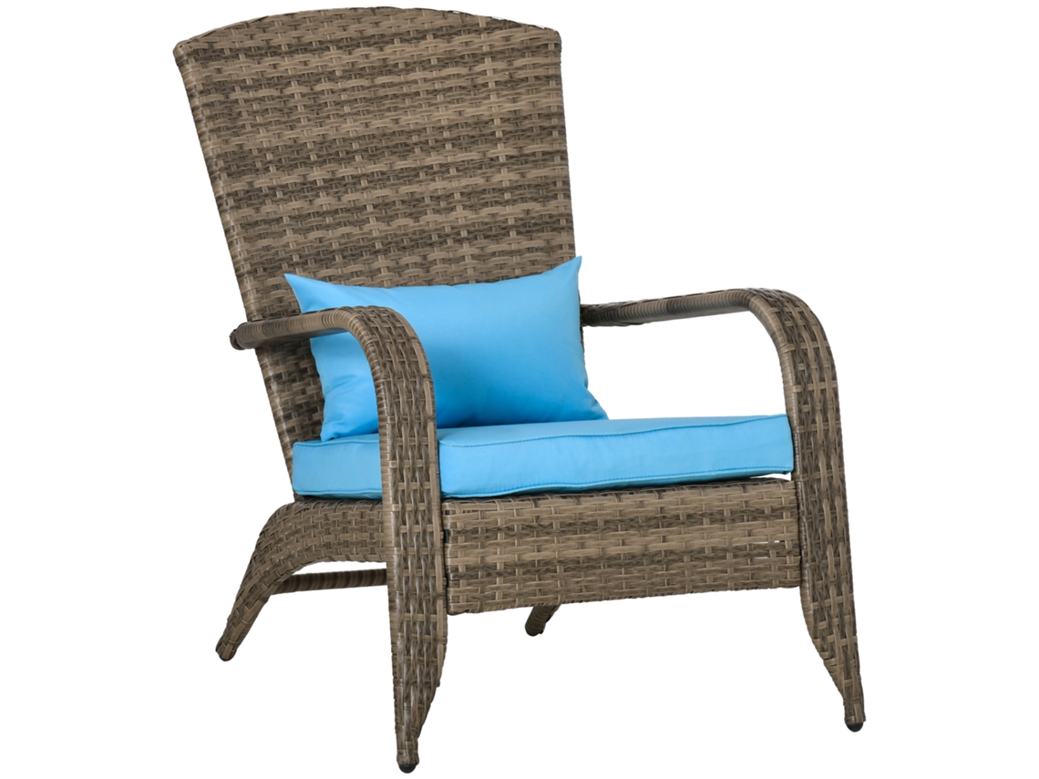 Cadeira de jardim Adirondack em rattan e aço marrom e azul PONTOCASA