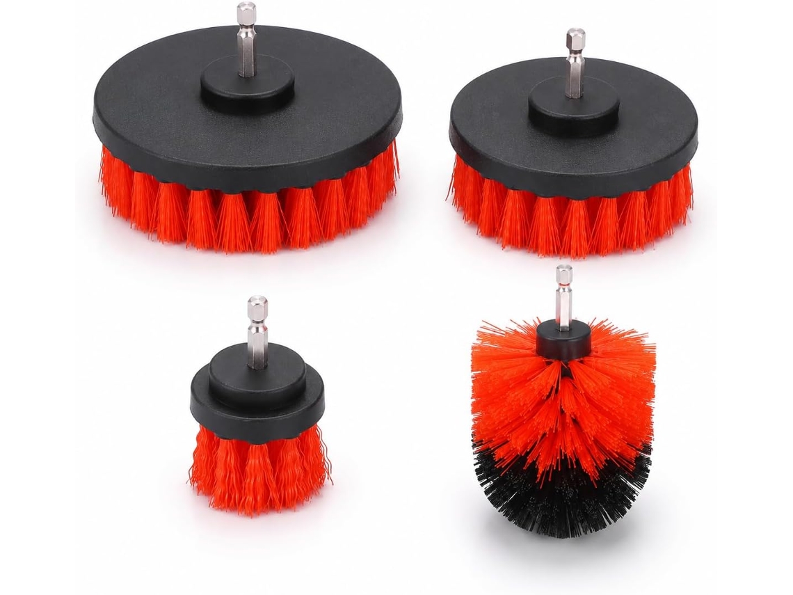 Conjunto De 4 Escovas Para Furadeira Elétrica, Kit De Limpeza Multiuso Para Móveis E Superfícies, Vermelho