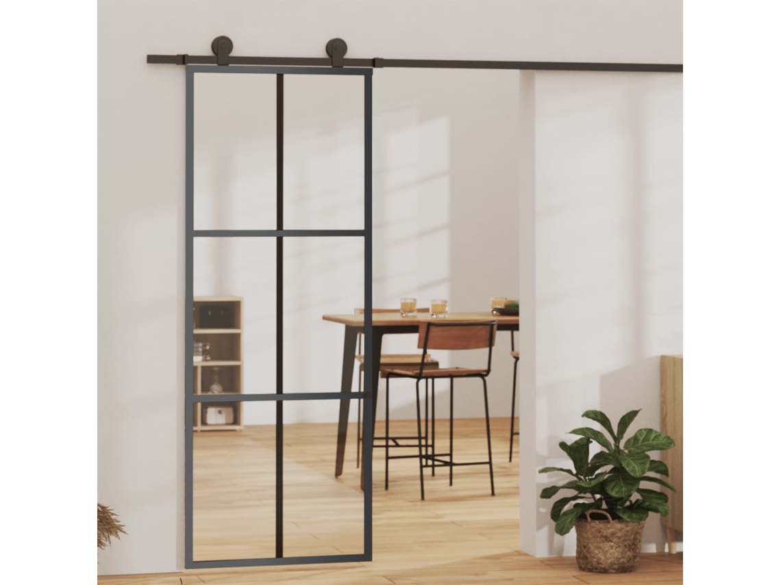 Vidaxl Porta Deslizante C/ Conj. Ferragens 76x205cm Vidro Esg/alumínio