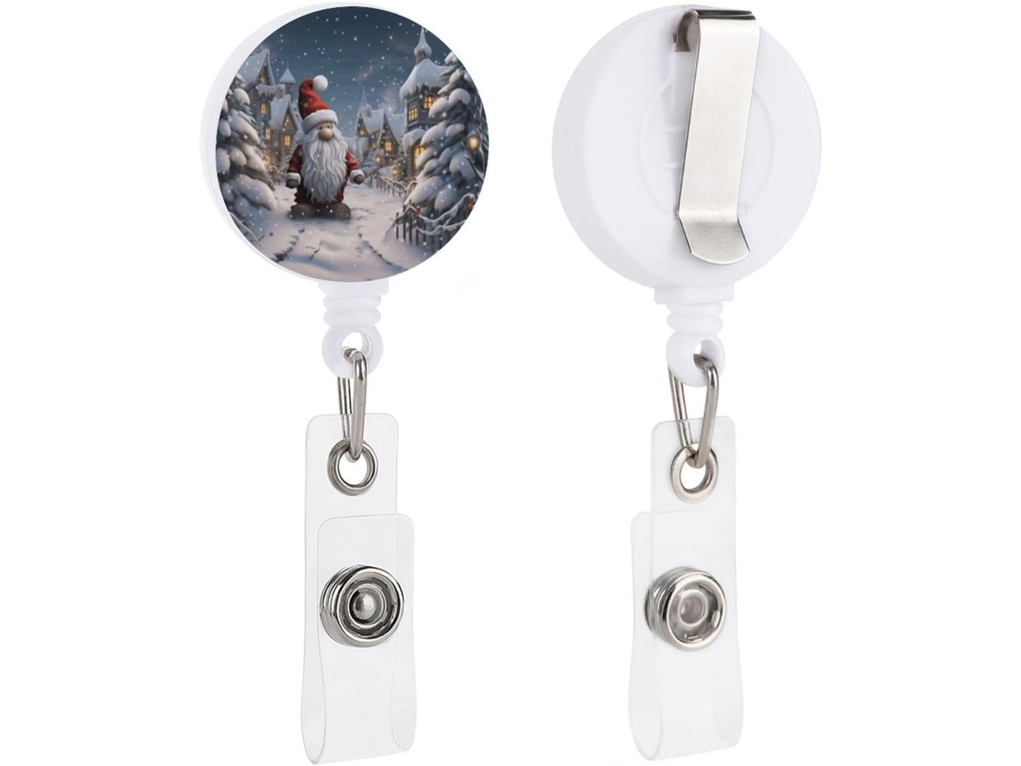 Porta Crachá Retrátil Com Clipe Tipo Jacaré, Chaveiro e Tema Natalino De Neve, Ideal Para Funcionários de Mesa