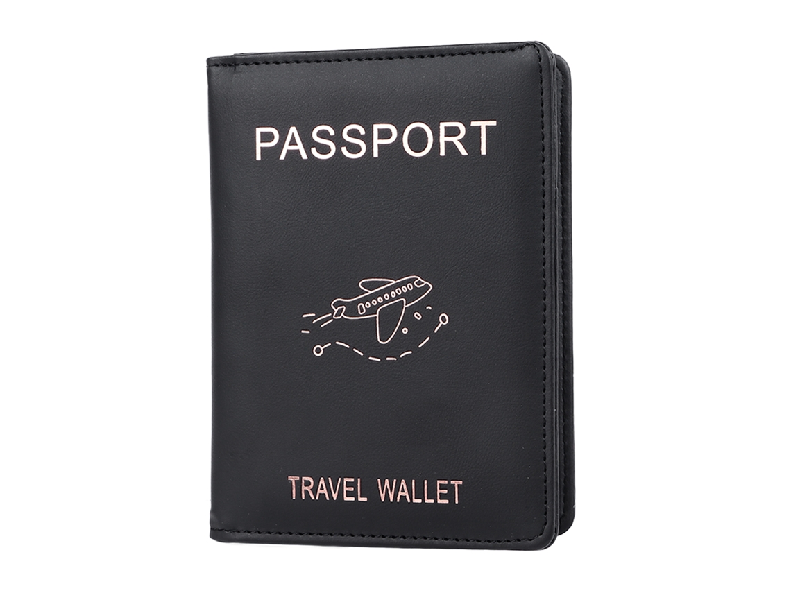 Capa Para Passaporte Com Vários Compartimentos Cartões, Em Pu Preto, Impermeável E Com Toque Confortável