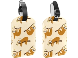 Conjunto De 2 Etiquetas Bagagem Em Imitação Couro Com Estampa Bicho Preguiça