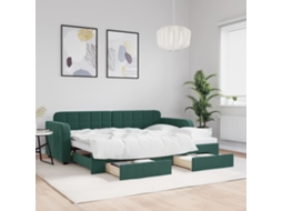 Sofá cama con gran cajón y cajones 80x200cm Terciopelo Verde Oscuro