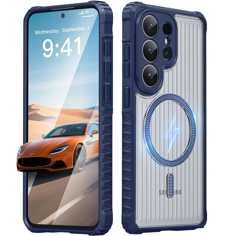 Capa Magnética Antichoque Com Listras Foscas Para Galaxy S23 (azul Escuro)