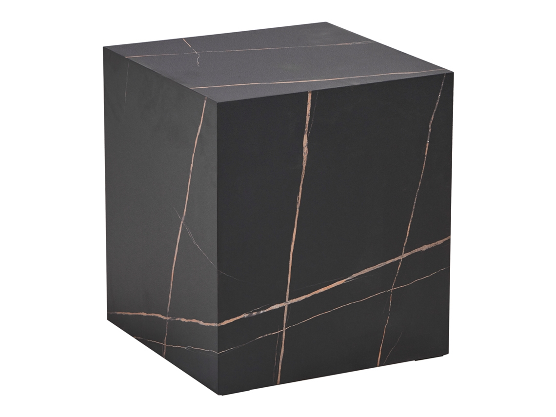Mesa De Apoio Ellelu Cubo Mdf 45x40x40cm Aspeto Mármore Preto [EN.CASA]