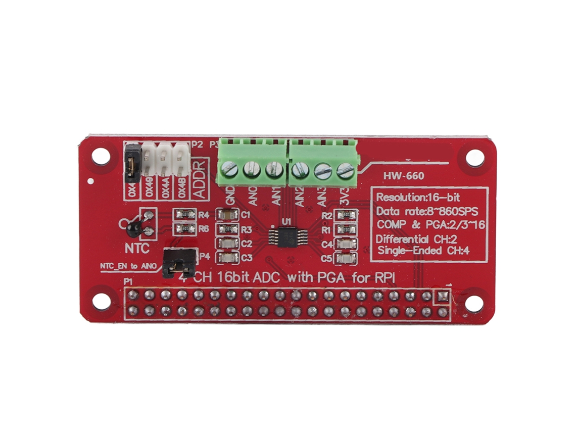 Módulo Conversor Analógico digital Adc 16 bit para Raspberry Pi 3/2/b+