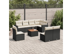 Vidaxl 9 Pcs Conjunto De Sofás P/ Jardim C/ Almofadões Vime Pe Preto