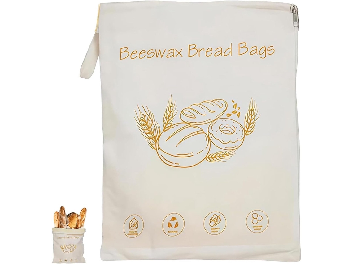 Saco Reutilizável Para Conservar Pão Caseiro, Em Algodão E Cera De Abelha, 43 × 33, Fecho De Correr