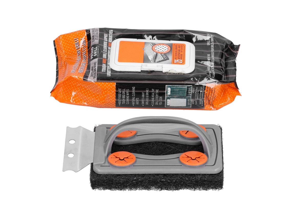 Conjunto de Limpeza de Grelha Bbq com Escova e Toalhas Umedecidas para Churrasco