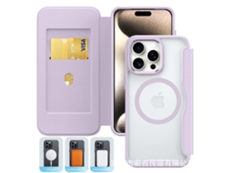 Capa De Couro Para Celular Fliphone Com Compartimento Antifurto Para Cartão.roxo armadura Magnética - Iphone 15 Plus