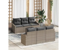 Vidaxl Conjunto De Sofás 7 Unid. Cinzeto Vime Pe