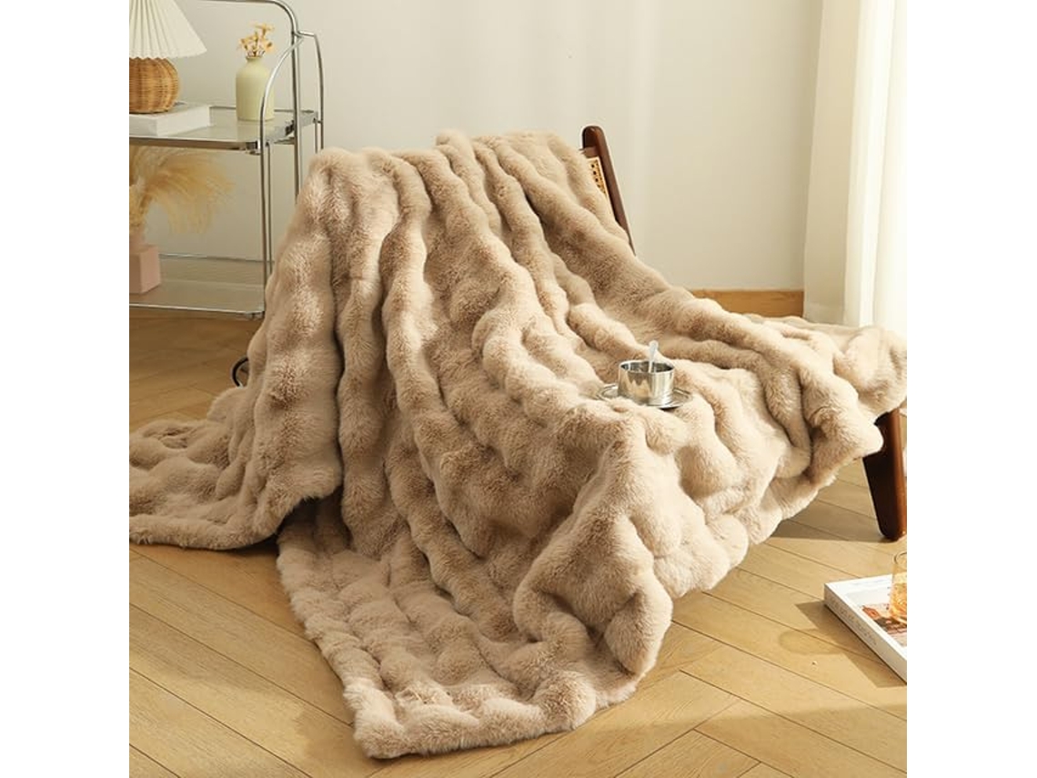 Manta Macia Espessa e Quente de Pele Sintética Coelho para Sofá Quarto Cama Cochilos Decoração Casa Outono Inv