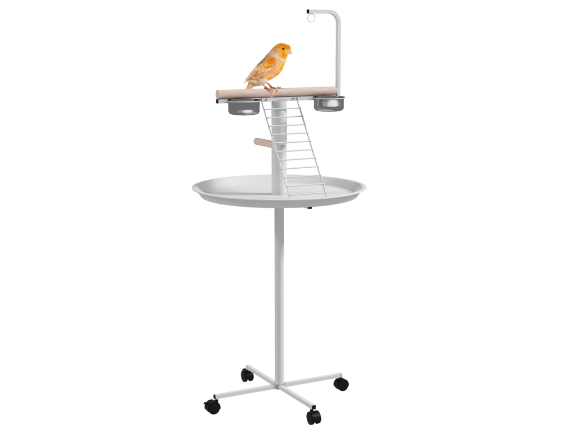 Comedouro para pássaros com 4 rodas, 2 recipientes inox, 60x138cm, branco | S/MARCA