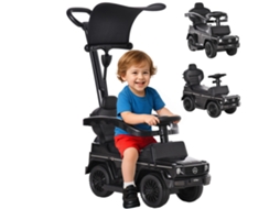 Carrinho De Empurrar Licenciado Mercedes Para Crianças De 12-36 Meses, Com Toldo E Alça, 85,5x40,5x95 Cm, Preto.