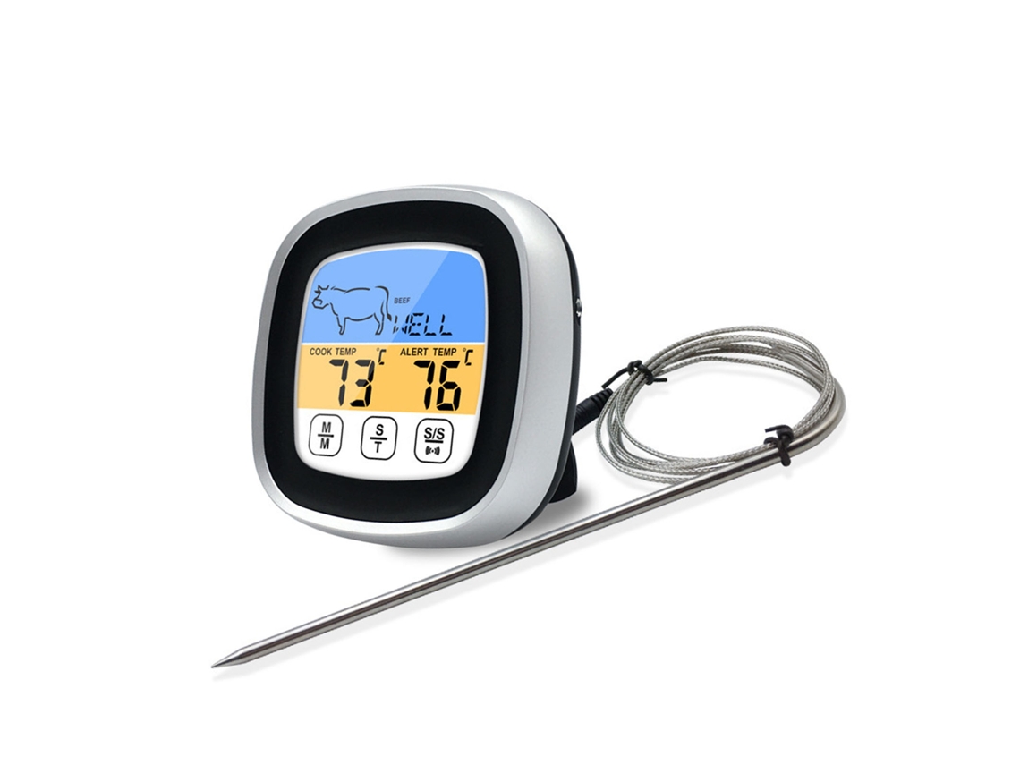 Termômetro Digital de Carne com Tela Touch e Timer para Cozinha Bbq Aço Inoxidável Preto | S/MARCA