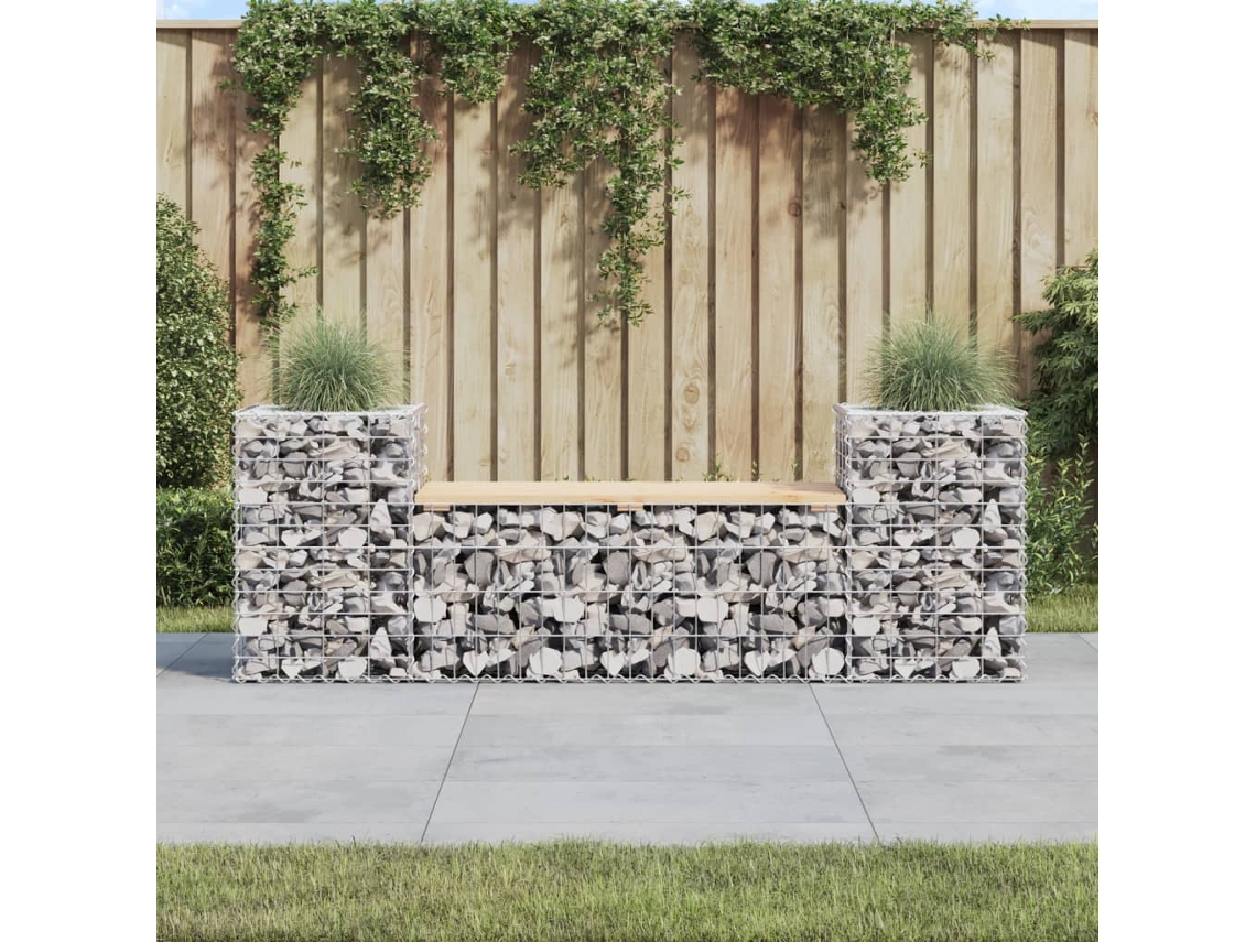 Vidaxl Banco De Jardim C/ Design Gabião 183x41x60,5 Cm Pinho Maciço